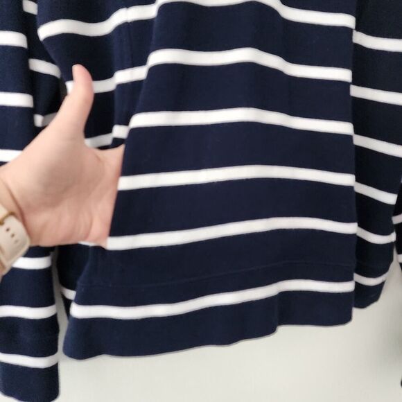 Lauren Ralph Lauren blue white nautical knit sweater kangaroo pocket top size XL - Picture 2 of 7